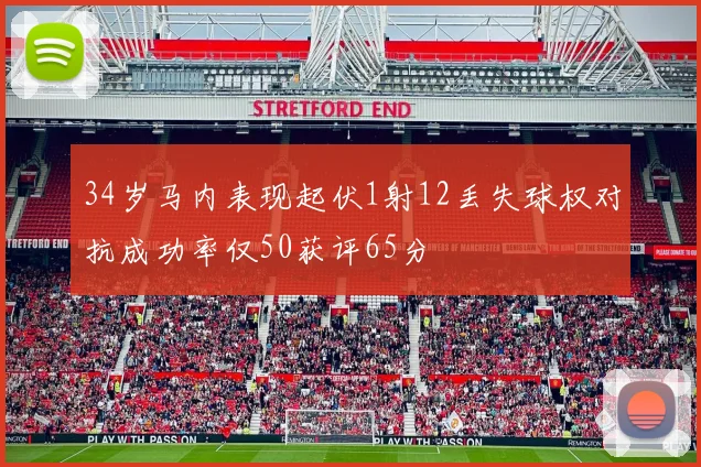 34岁马内表现起伏1射12丢失球权对抗成功率仅50获评65分